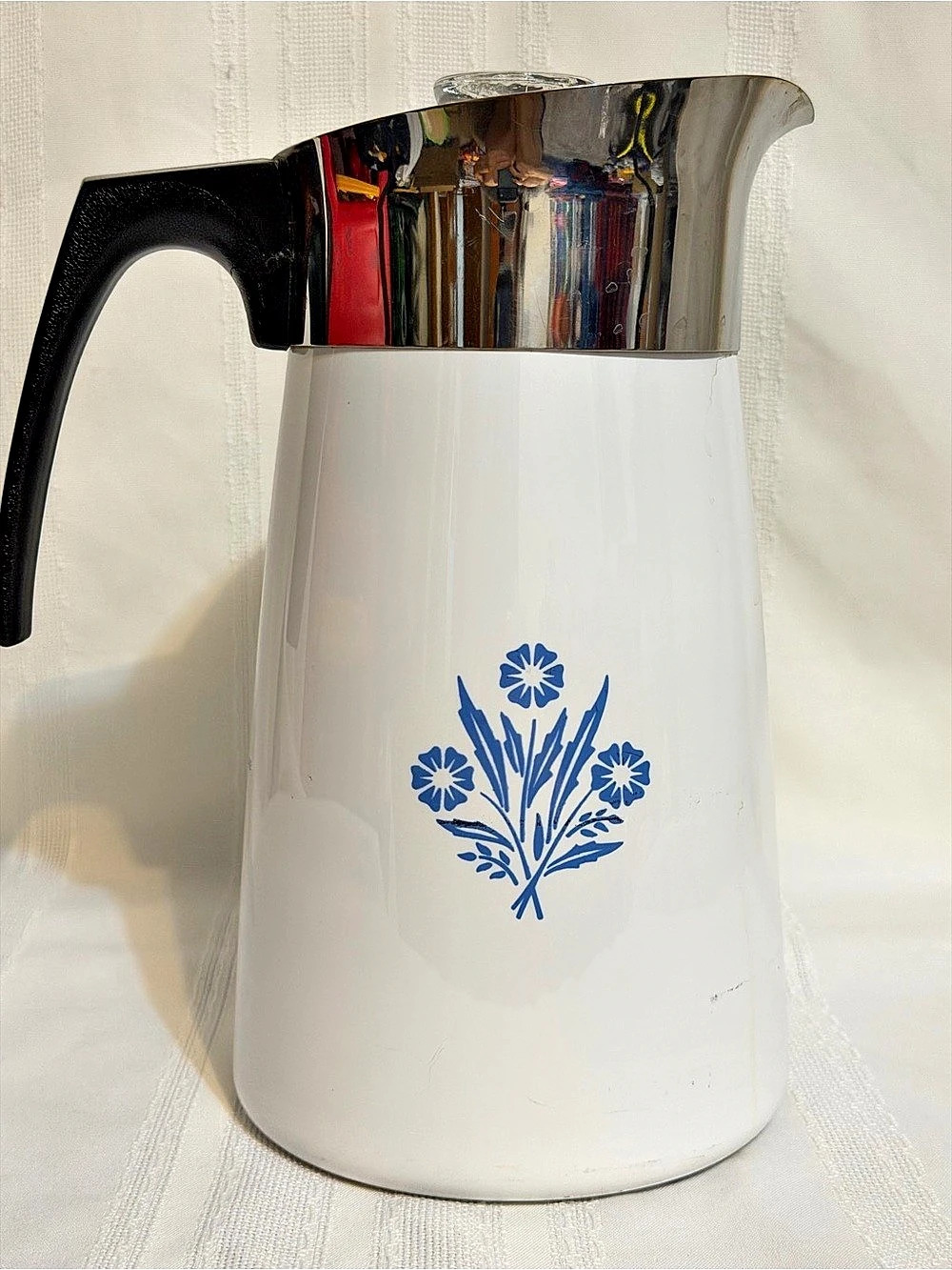 Corelle Ware Blue Cornflower Stove Top Coffee Tea Pot Percolator 9 Cup Vintage